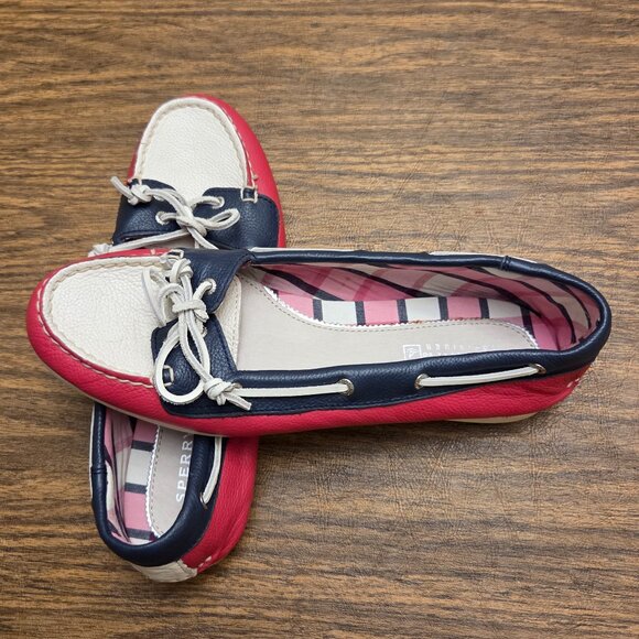 SPERRY TOP SIDER Women's Leather Upper Slip-On Loafers - Pink/Cream/Navy Sz 7M - Picture 1 of 16